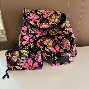 Vera Bradley Black and Pink Quilted Backpack